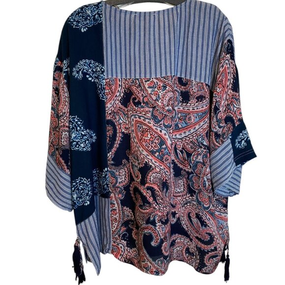 Tru Luxe Mixed Pattern Multicolor Lightweight Viscose Tunic with Tassel Size L - Picture 2 of 8